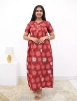 Cotton Floral Printed Front Zipper Nighty with Pocket | Mangai Nighties