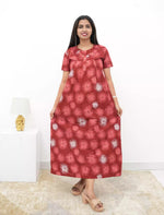 Cotton Floral Printed Front Zipper Nighty with Pocket | Mangai Nighties