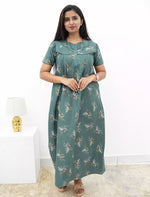 Elegant Floral Cotton Daily wear Nighty with Front Zip | Mangai Nighties