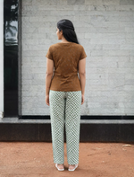 Brown Floral Green Checks Pyjama Set for Women | Mangai Nighties