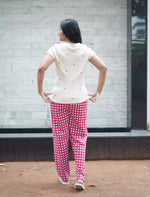 Pink Floral & Checks Ribbed Cotton Pyjama Set | Mangai Nighties