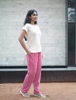 Pink Floral & Checks Ribbed Cotton Pyjama Set | Mangai Nighties