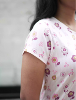Pink Floral Print Checks Pyjama Set for Women | Mangai Nighties