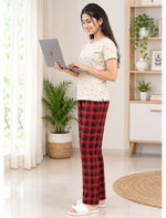 Women’s Ribbed Cotton Heart & Check Pyjama Sets | Mangai Nighties