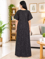 Geometric Print Soft Cotton Zipper Pleated Nighty for Daily Wear - Mangai Nighties