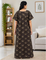 Women Soft Cotton Abstract Print Front Open Zipper Nighty - Mangai Nighties