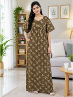 Cotton Floral Print Soft Cotton Zipper Pleated Style Nighty - Mangai Nighties