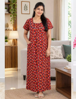 MANGAI Premium Cotton 60Inch Nighties - Fancy Neck | With Side Pocket | Shrinkage Free Nighties | Stylish Collection's for Trendy Women's - (60IN-FFN)
