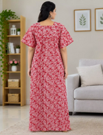 Geometric Print Soft Cotton Zipper Pleated Nighty for Daily Wear - Mangai Nighties