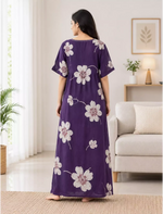 Women Floral Print Soft Cotton Zipper Nighty with Side Pocket - Mangai Nighties