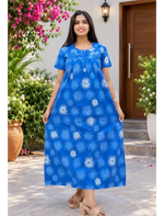 Cotton Floral Printed Front Zipper Nighty with Pocket | Mangai Nighties