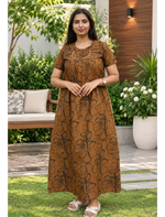 Floral Print Cotton Pleated Nighty with Side Pocket | Mangai Nighties