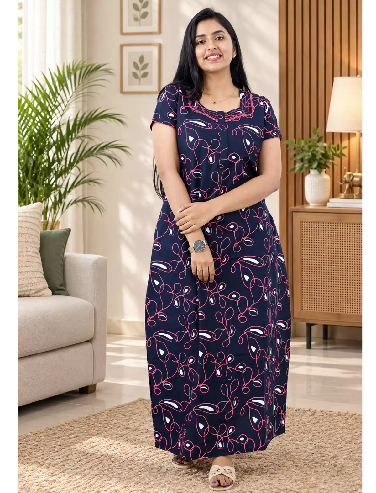 Women’s Cotton Nighties | Premium Quality | Regular Fit | All-Over Printed – Mangai Nighties