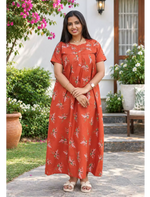 Elegant Floral Cotton Daily wear Nighty with Front Zip | Mangai Nighties
