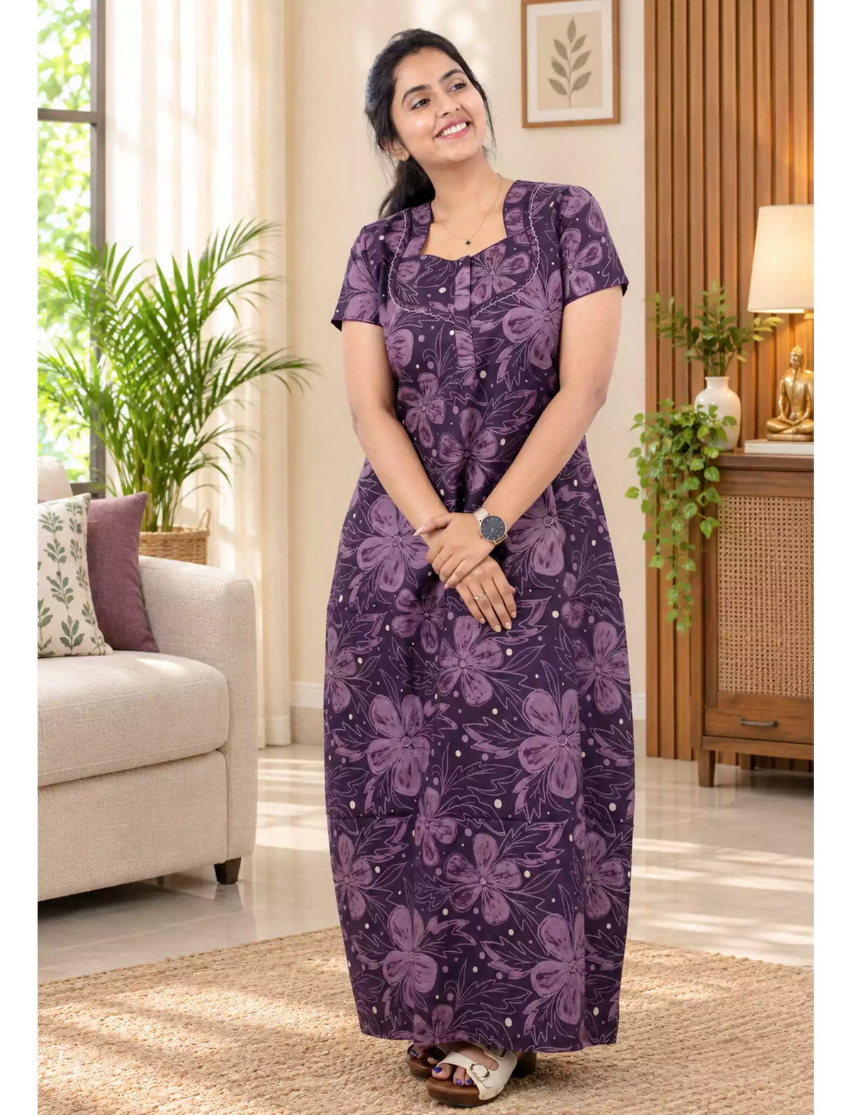 Cotton Nighties | Regular Fit | All-Over Printed | Comfortable Women’s Nightwear - Mangai Nighties