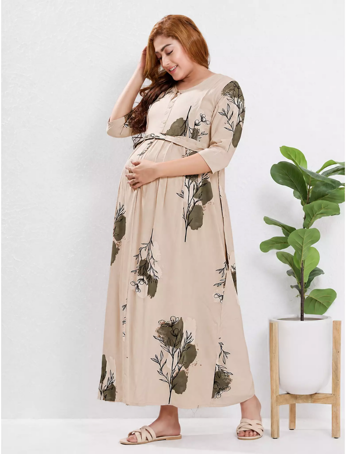 Rayon Feeding Maternity Long Frock - Mangai Nighties