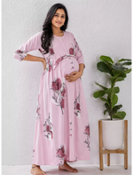 Baby Pink Rayon Feeding Nighty Front Zip - Mangai Nighties