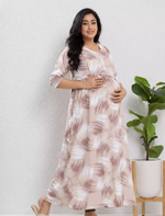 Beige Rayon Feeding Nighty Front Zip - Mangai Nighties