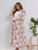 Beige Rayon Feeding Long Frock - Mangai Nighties