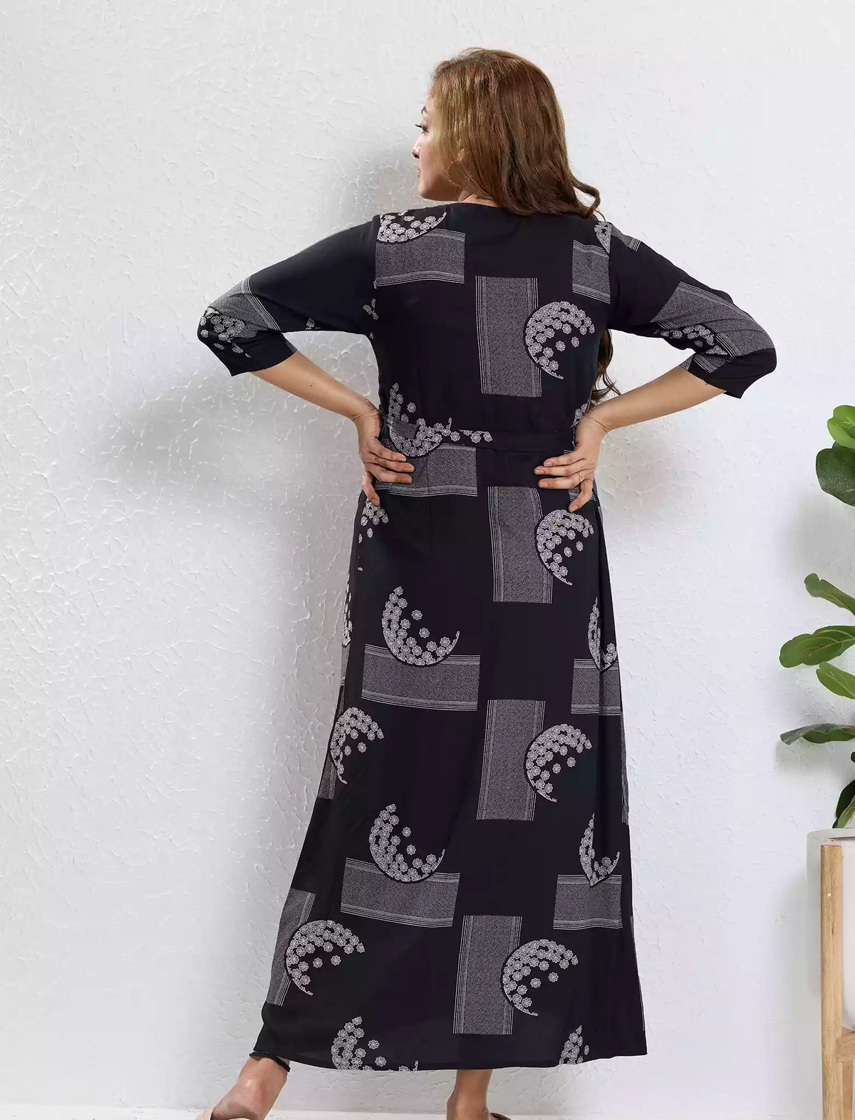 Rayon Maternity Feeding Long Frock Back View - Mangai Nighties