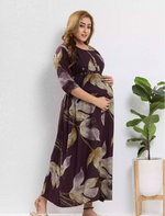 Brown Rayon Feeding Nighty Front Zip - Mangai Nighties