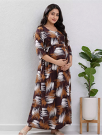Brown Rayon Feeding Nighty Front Zip - Mangai Nighties