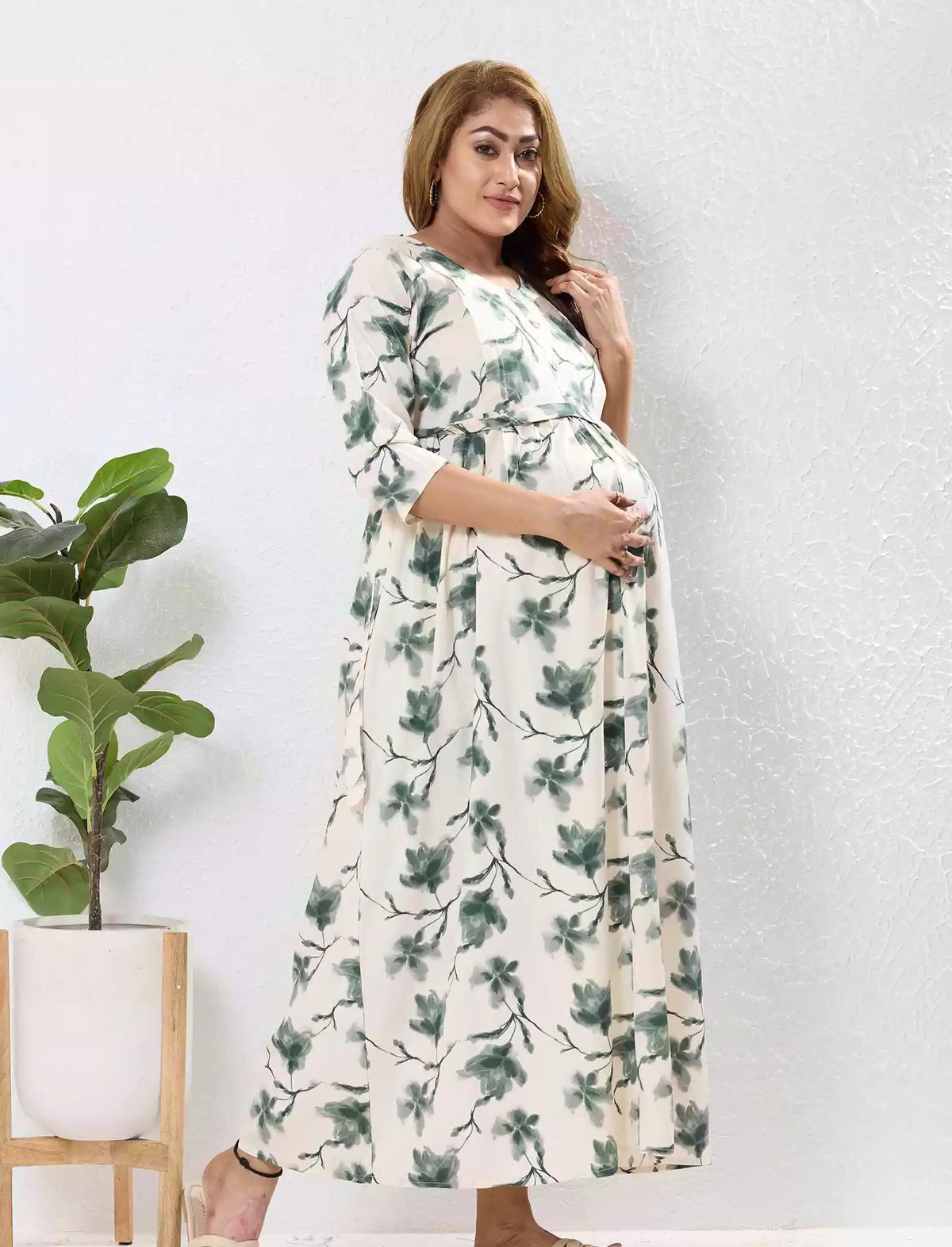 Rayon Feeding Maternity Long Frock - Mangai Nighties