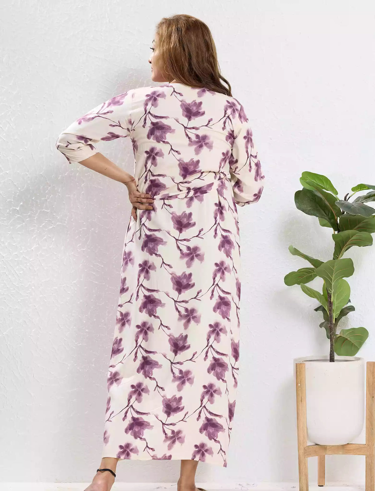 Rayon Maternity Feeding Long Frock Back View - Mangai Nighties