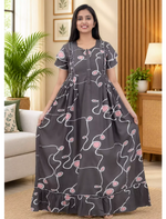 Navy Abstract Loop Print Rayon Front Zipper Feeding Full Frock with Layer Sleeve - Mangai Nighties