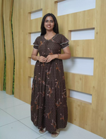 Alpine Floral Print Double Layer Sleeve Frock Style with Back Tie - Mangai Nighties