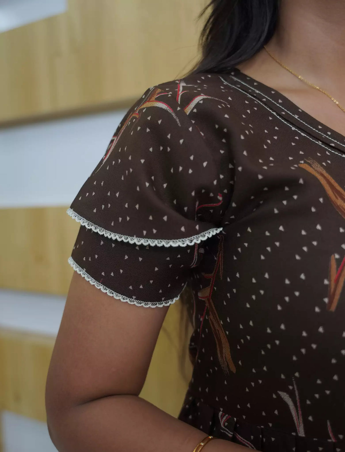 Alpine Floral Print Double Layer Sleeve Frock Style with Back Tie - Mangai Nighties