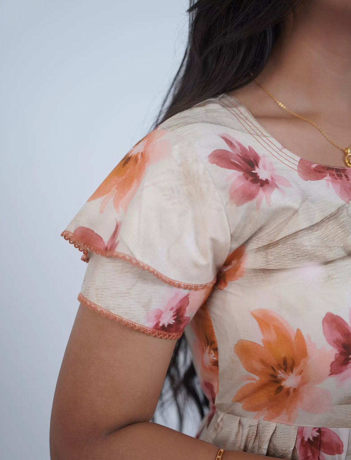 Rayon Floral Print 3 Layer Frock with Back Tie & Side Pocket | Mangai Nighties