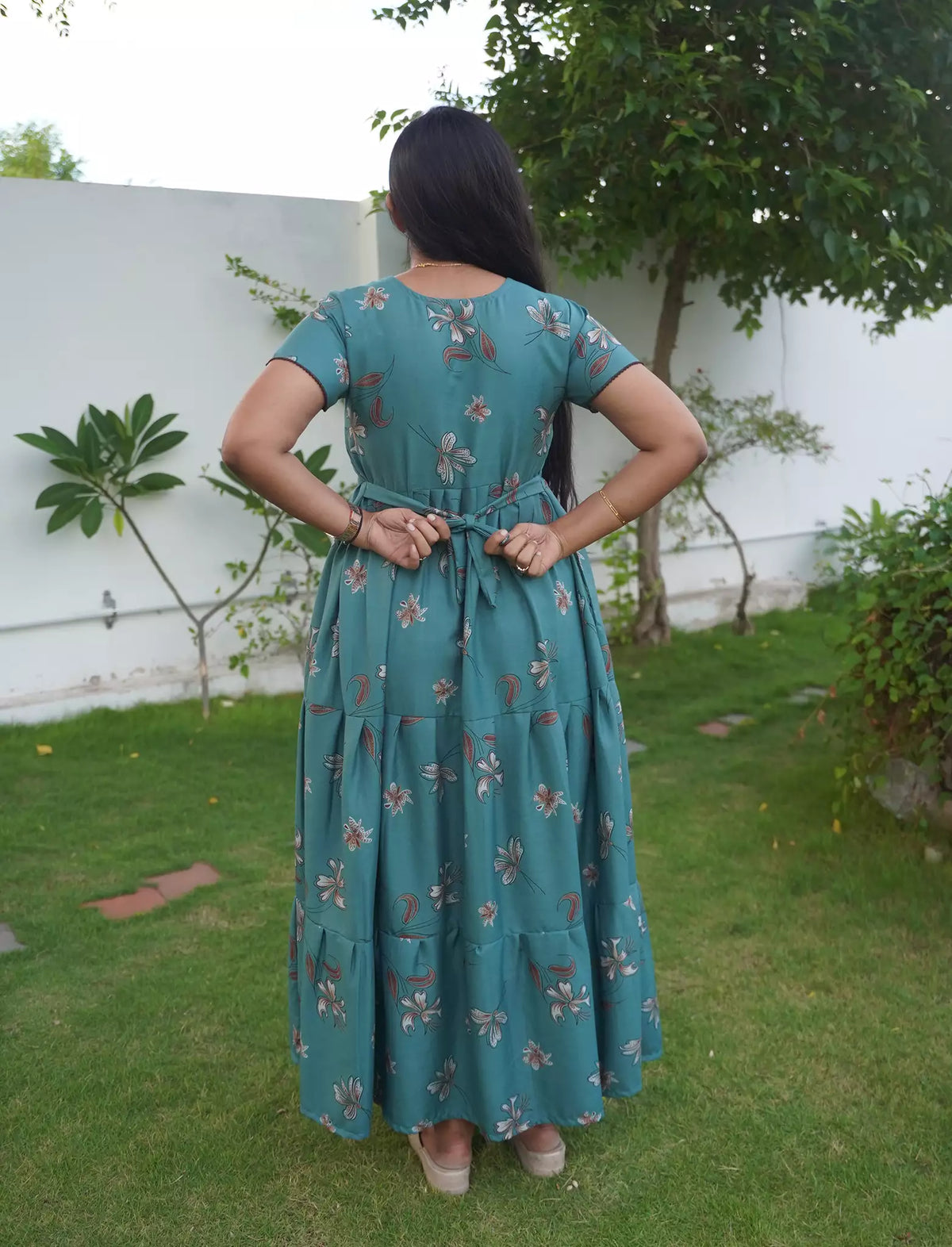 Alpine Floral Print 3-Layer Frock with Petal Sleeves - Mangai Nighties