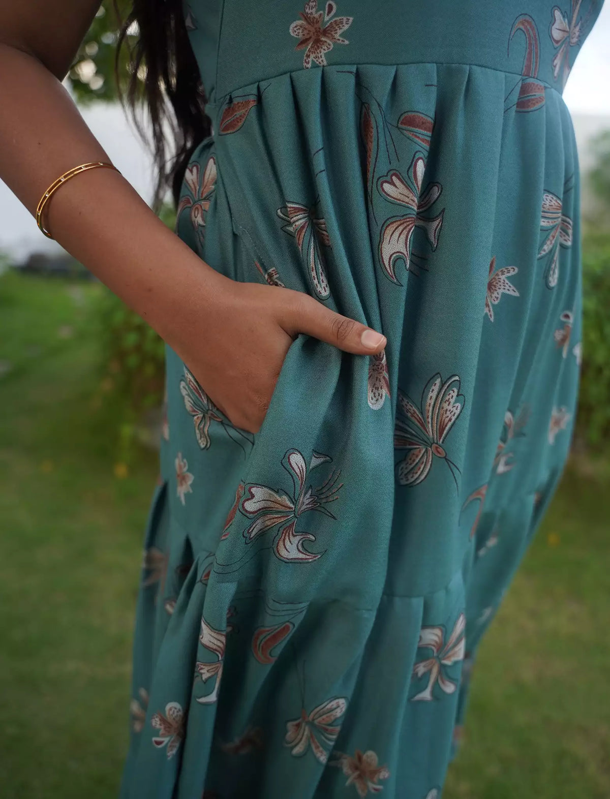 Alpine Floral Print 3-Layer Frock with Petal Sleeves - Mangai Nighties
