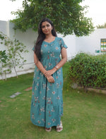 Alpine Floral Print 3-Layer Frock with Petal Sleeves - Mangai Nighties