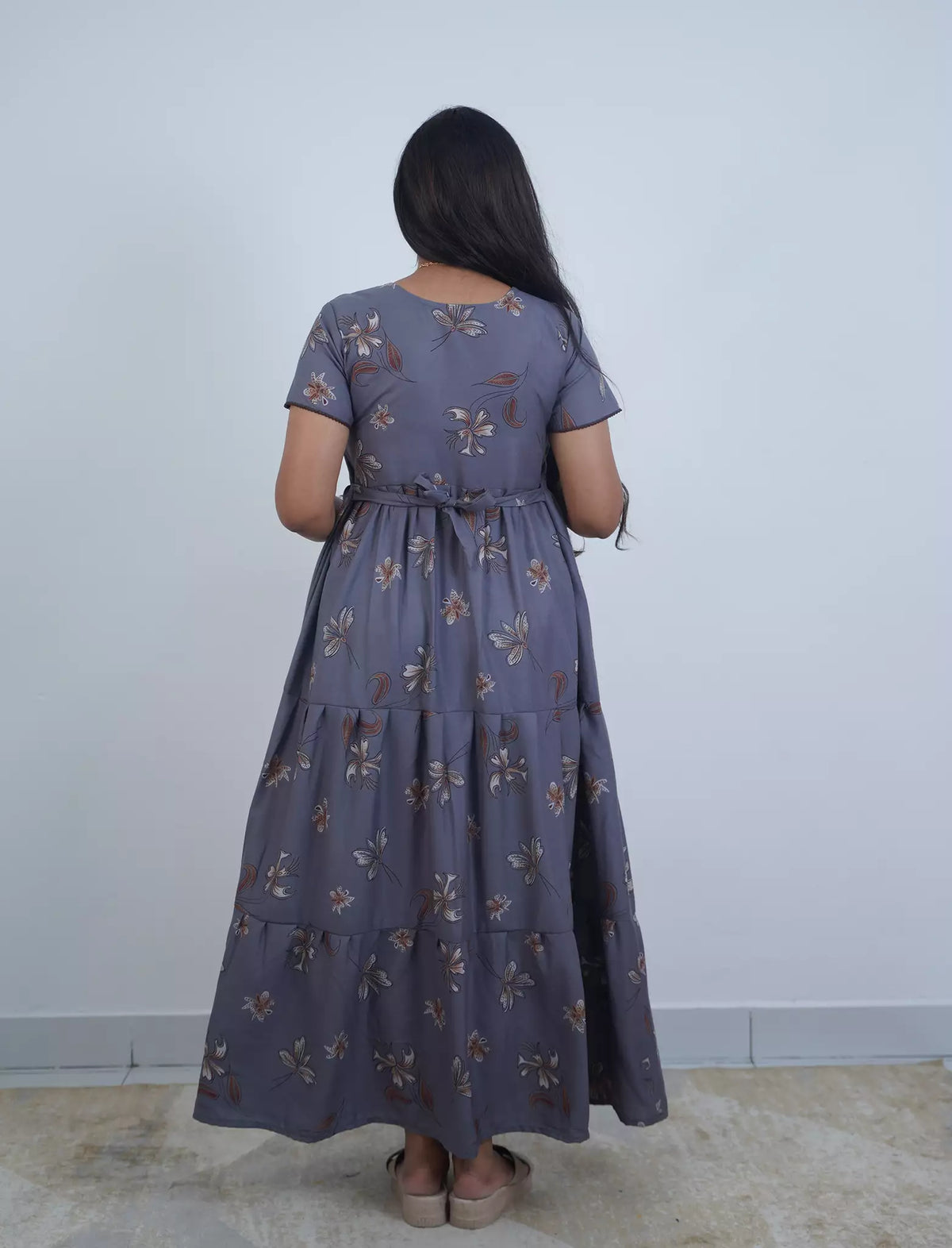 Alpine Floral Print 3-Layer Frock with Petal Sleeves - Mangai Nighties