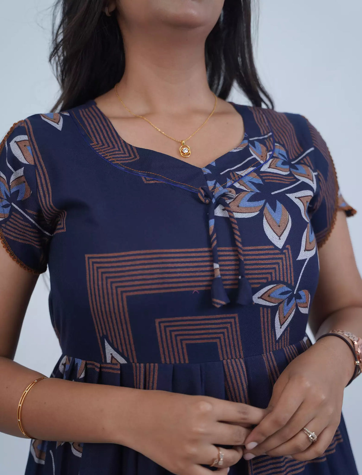 Alpine Geometric Floral Print 3-Layer Flutter Sleeve - Mangai Nighties