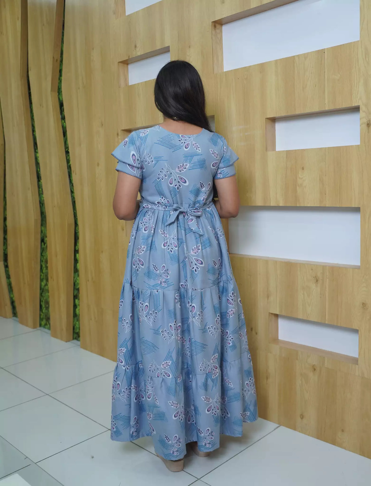 Alpine Abstract Floral Print 3-Layer Frock with Pocket - Mangai Nighties