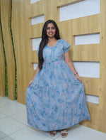 Alpine Abstract Floral Print 3-Layer Frock with Pocket - Mangai Nighties