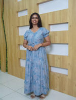 Alpine Abstract Floral Print 3-Layer Frock with Pocket - Mangai Nighties