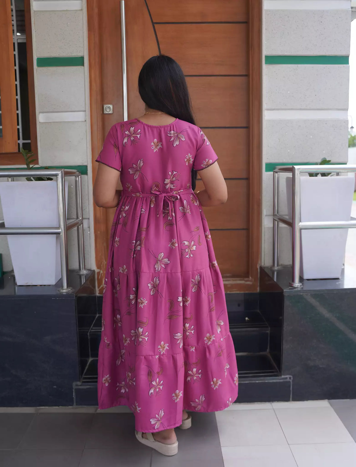 Alpine Floral Print 3-Layer Frock with Petal Sleeves - Mangai Nighties