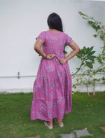 Alpine Abstract Floral Print 3-Layer Frock with Pocket - Mangai Nighties