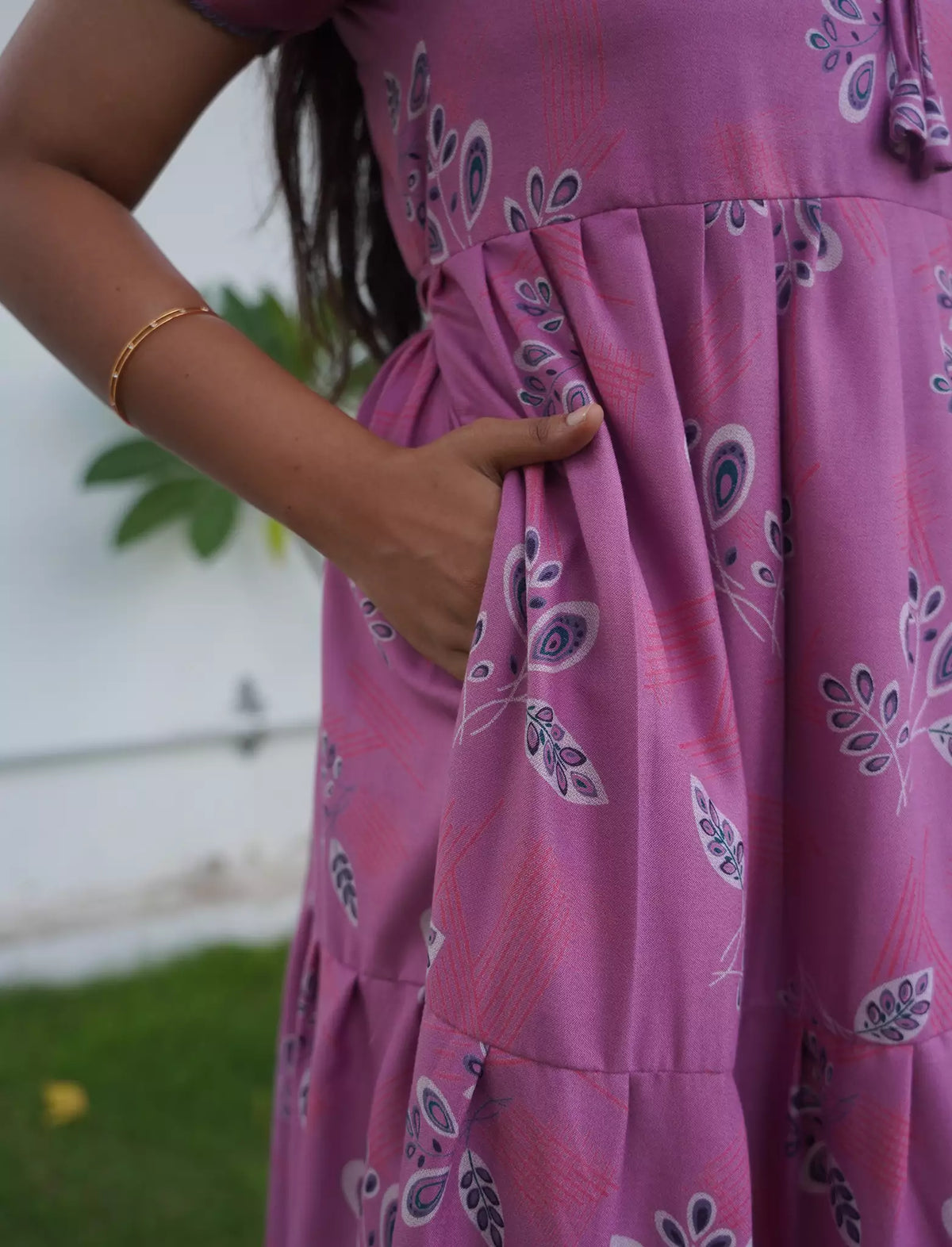 Alpine Abstract Floral Print 3-Layer Frock with Pocket - Mangai Nighties