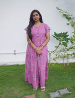 Alpine Abstract Floral Print 3-Layer Frock with Pocket - Mangai Nighties
