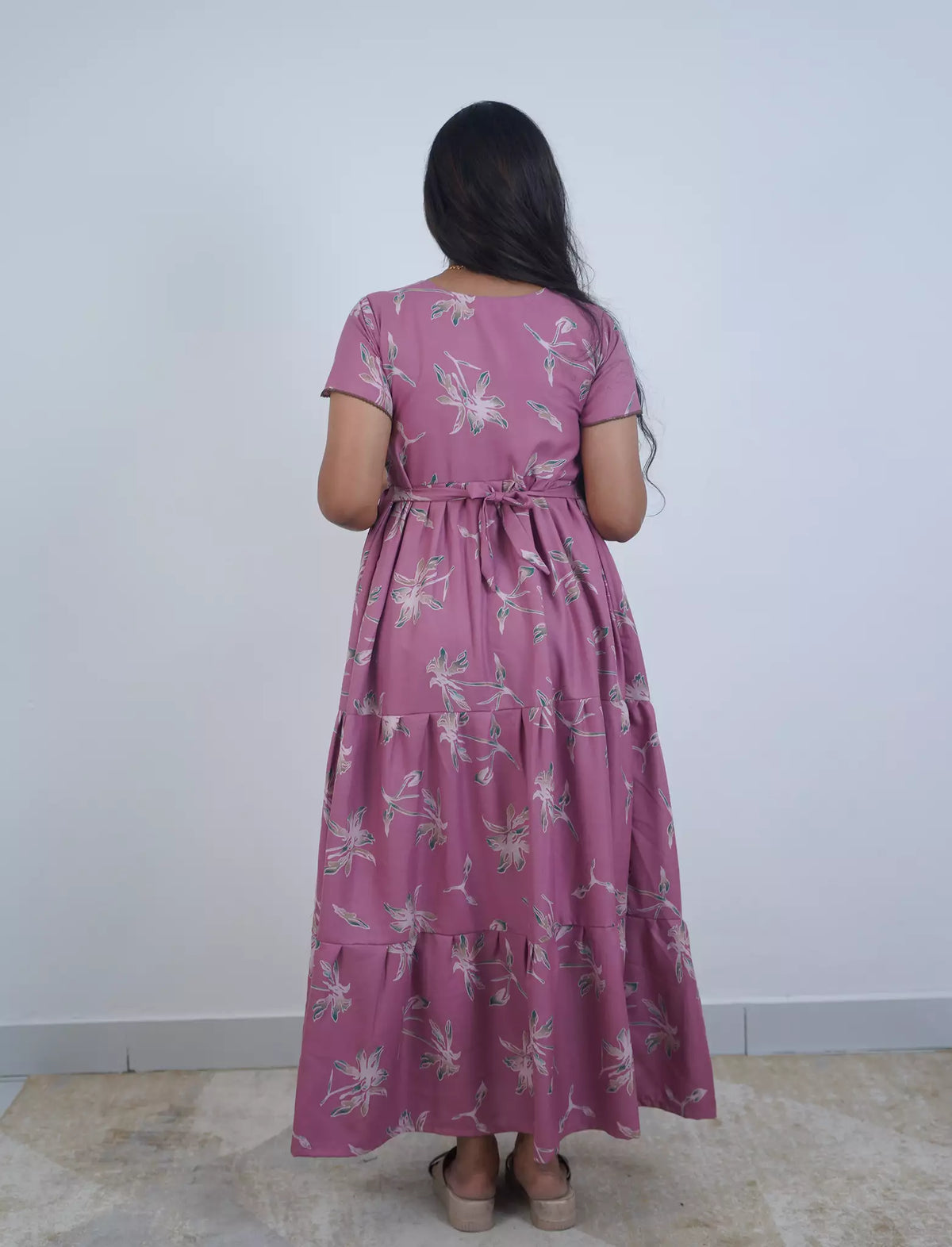 Alpine Floral Botanical Print 3-Layer Frock with Petal Sleeves - Mangai Nighties
