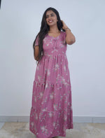 Alpine Floral Botanical Print 3-Layer Frock with Petal Sleeves - Mangai Nighties