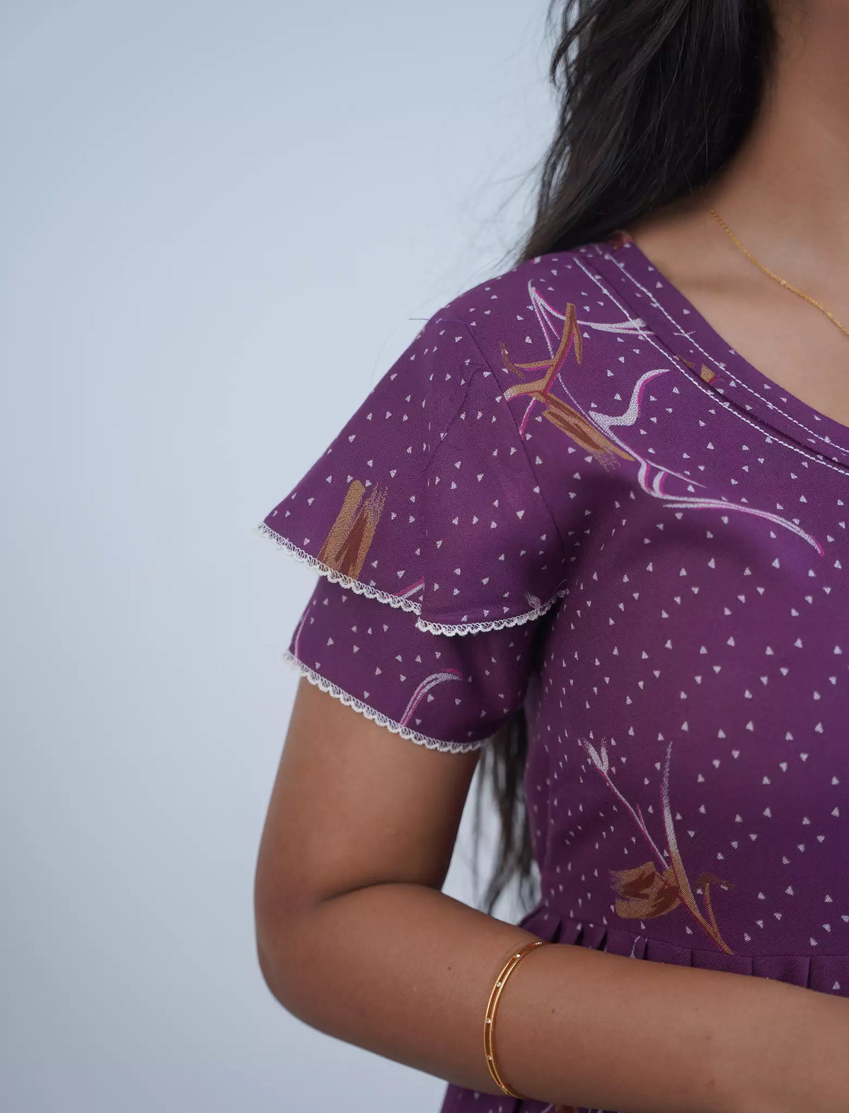 Alpine Floral Print Double Layer Sleeve Frock Style with Back Tie - Mangai Nighties