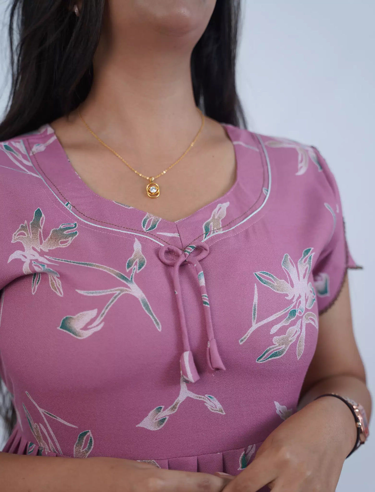 Alpine Floral Botanical Print 3-Layer Frock with Petal Sleeves - Mangai Nighties