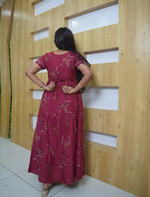 Alpine Floral Print Double Layer Sleeve Frock Style with Back Tie - Mangai Nighties