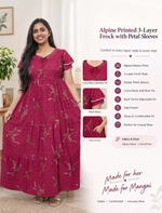 Alpine Floral Print Double Layer Sleeve Frock Style with Back Tie - Mangai Nighties
